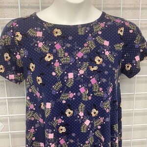 LuLaRoe Small Disney Navy Blue And Purple Minnie Mouse Floral Carly Dress
